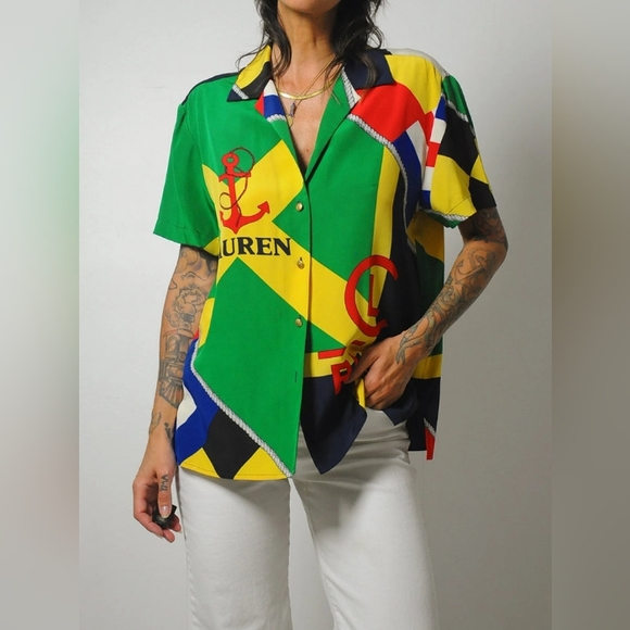 Mint like new Lauren Ralph Lauren Nautical polo 100 Silk Blouse Shirt - Picture 8 of 13